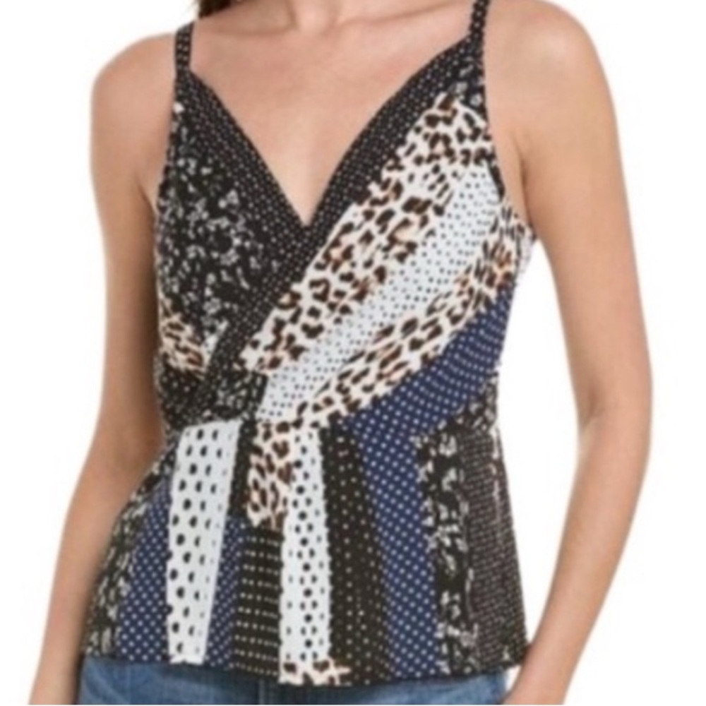NWOT SZ16 CAbi Crossover Cami. Tailored fit with back zipper and loose peplum.